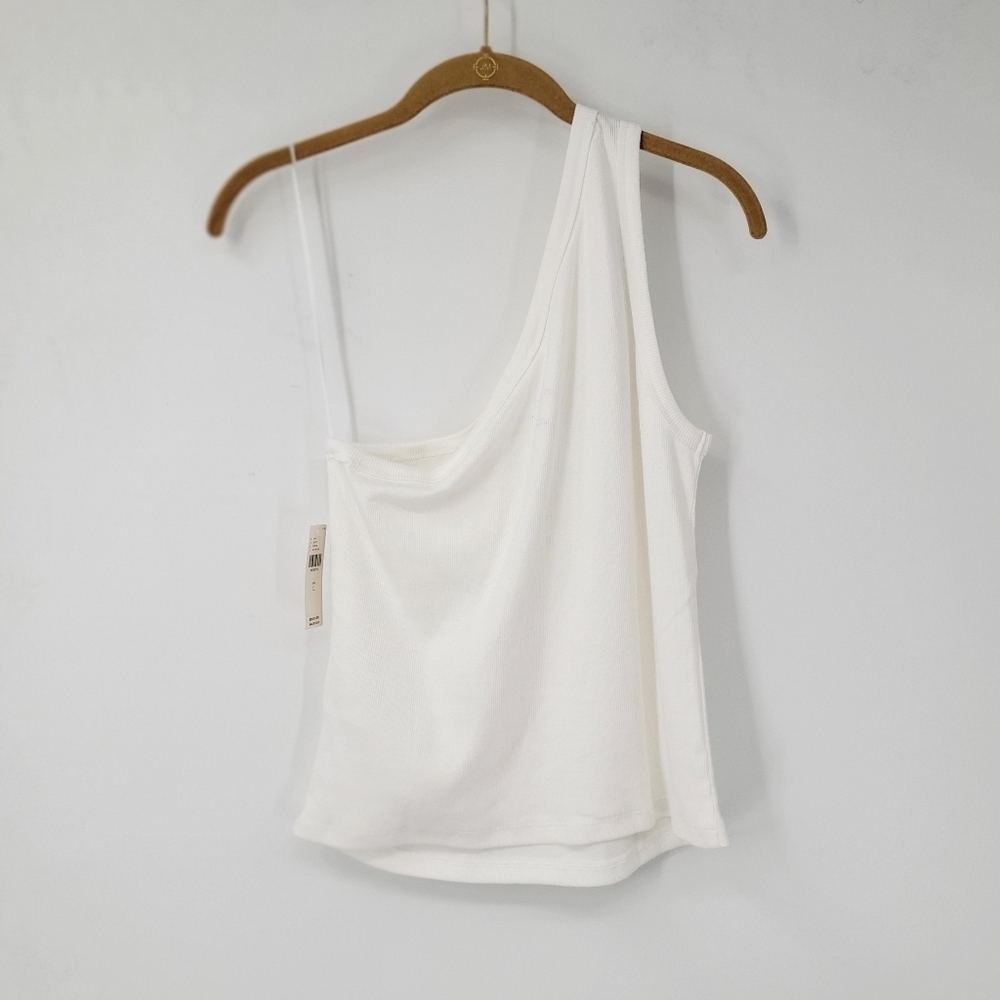 Anthropologie Pilcro New White Ribbed One Shoulder Tank Top Size Large Neutral - Picture 7 of 15